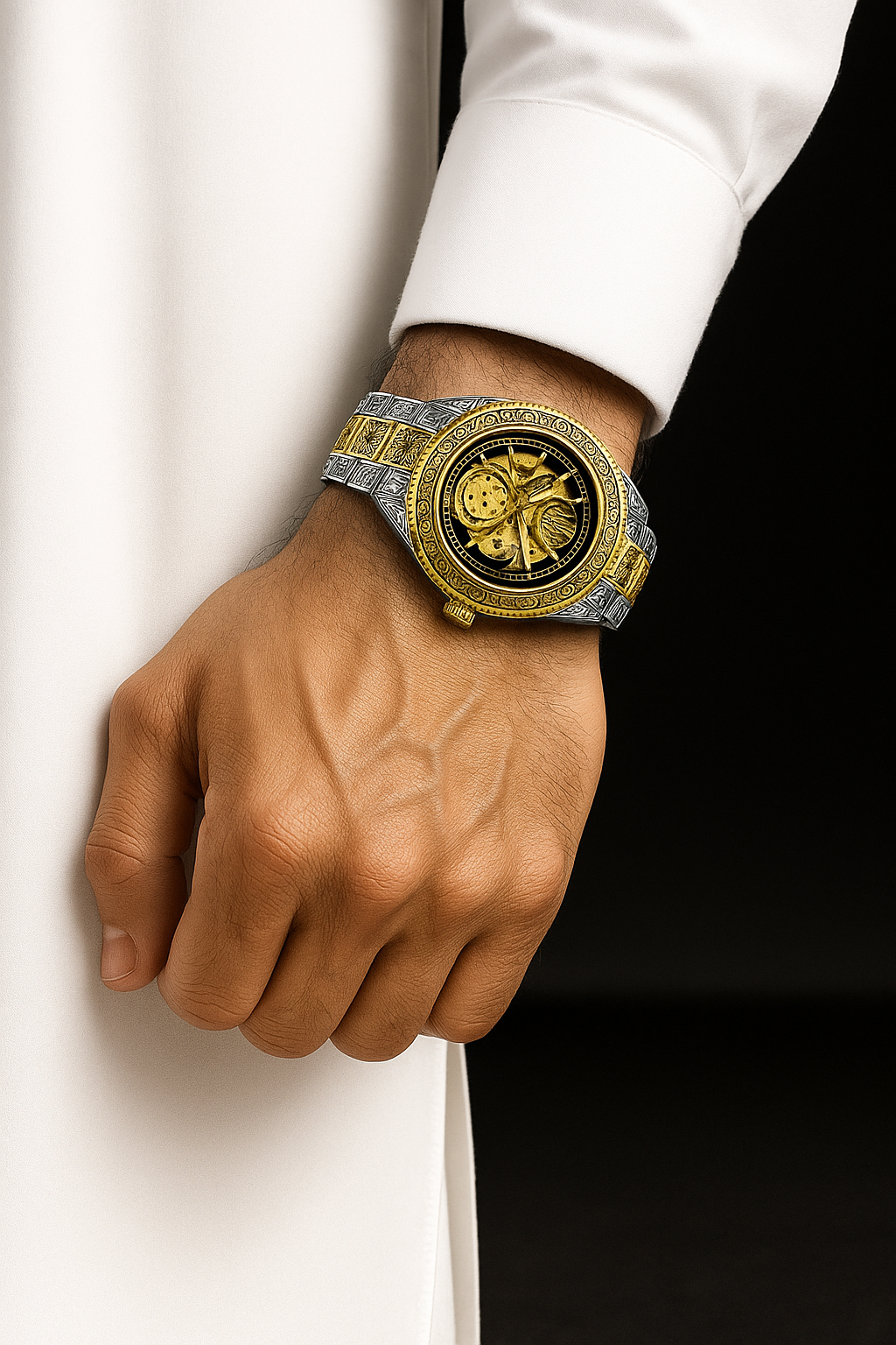 Skeleton Styled Engraved Model (Two Tone Gold)