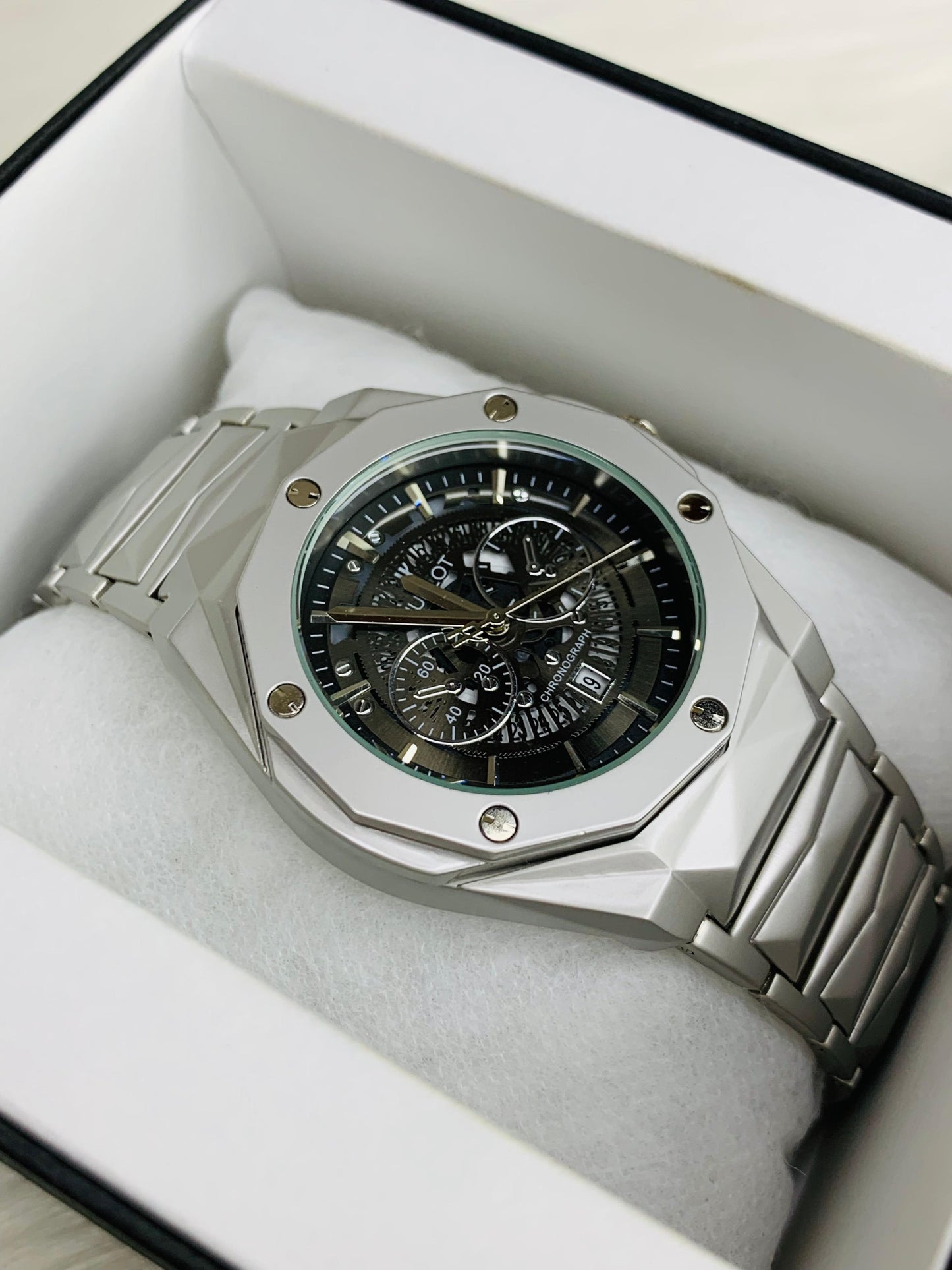 Skeleton Diamond Cut | Texture Chain (Silver Black)