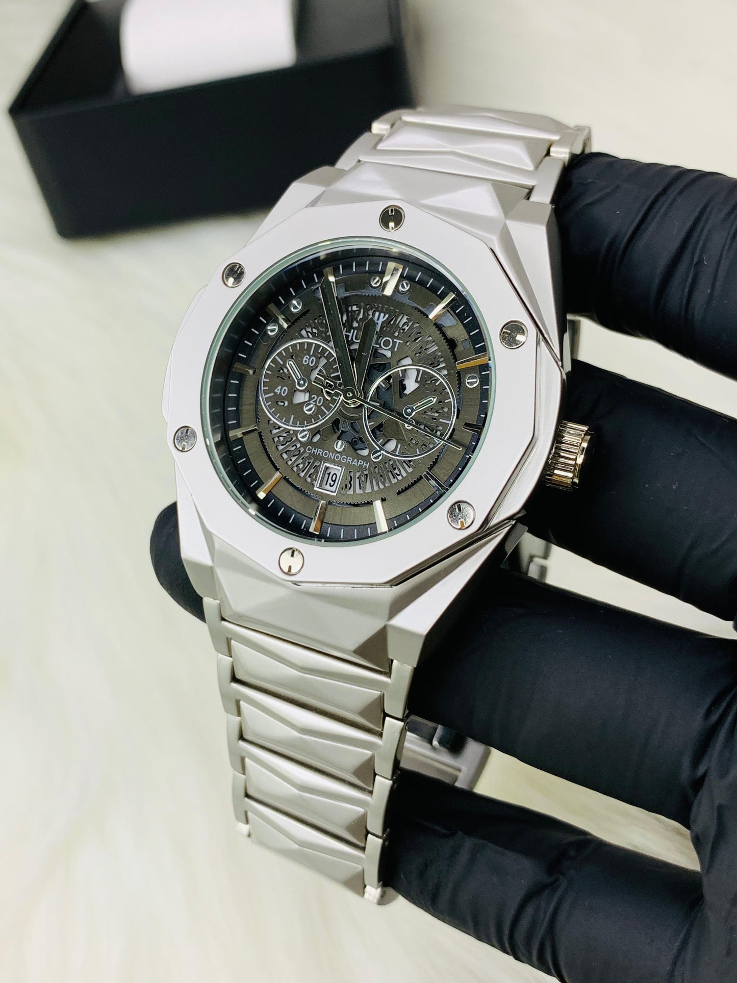 Skeleton Diamond Cut | Texture Chain (Silver Black)