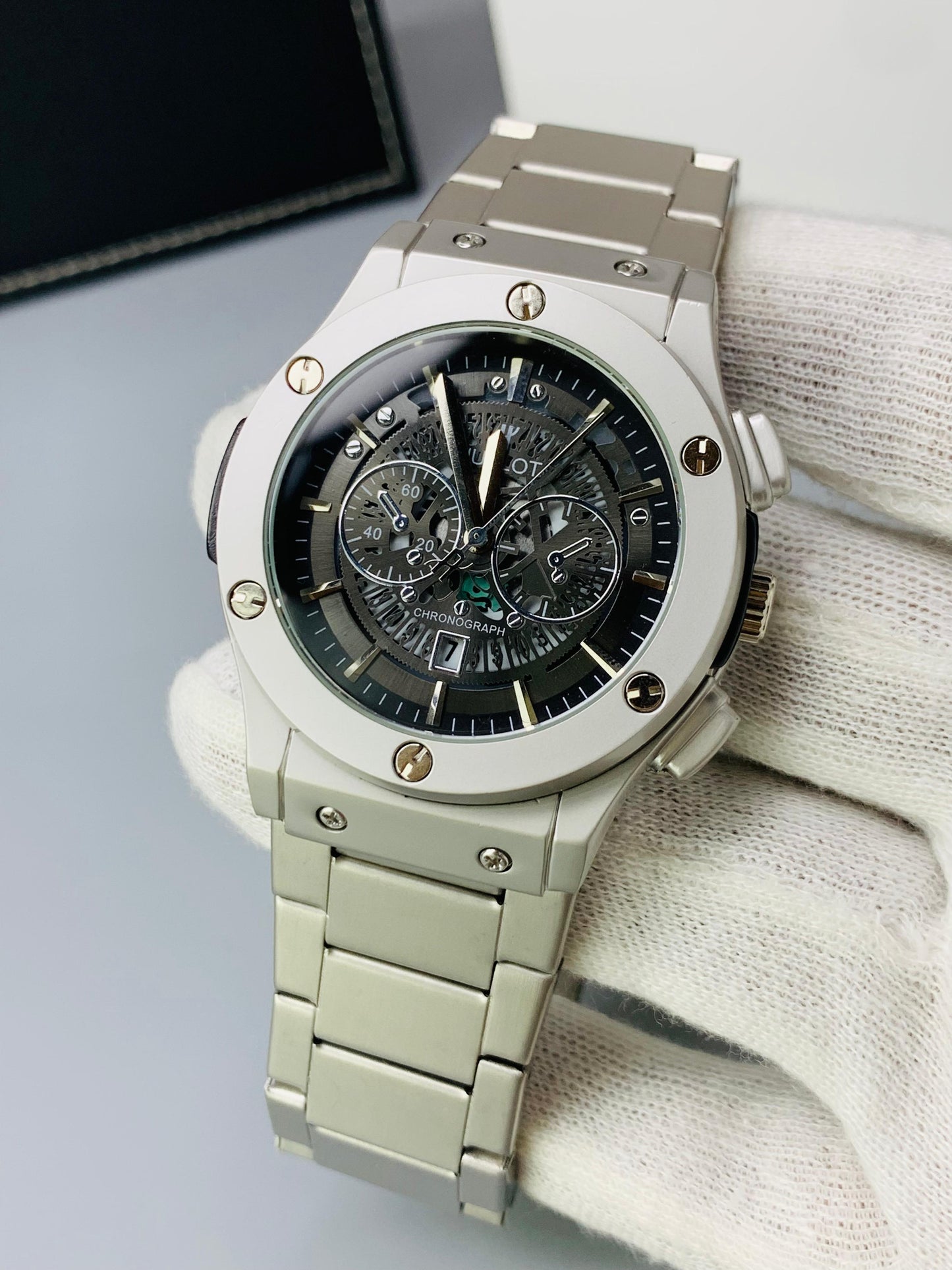 HB Classic Skeleton With Date(Silver Black)