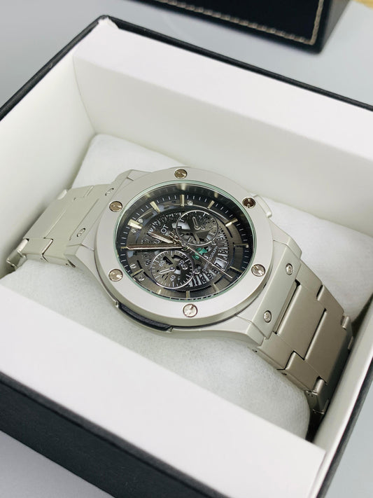 HB Classic Skeleton With Date(Silver Black)