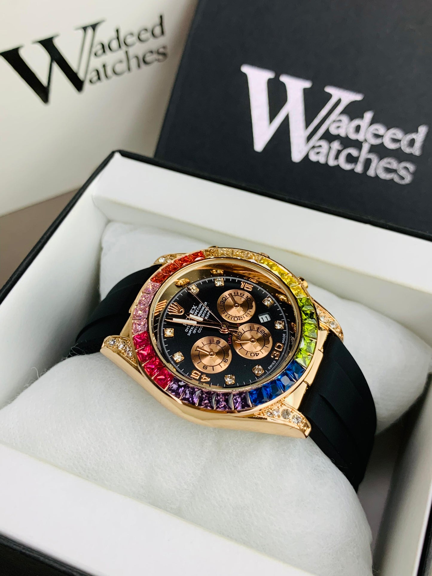 Rainbow Studded Dial | Date Adjustment (Rose Gold)