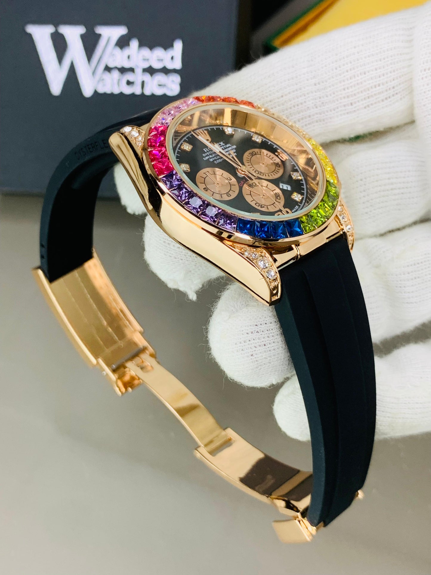 Rainbow Studded Dial | Date Adjustment (Rose Gold)