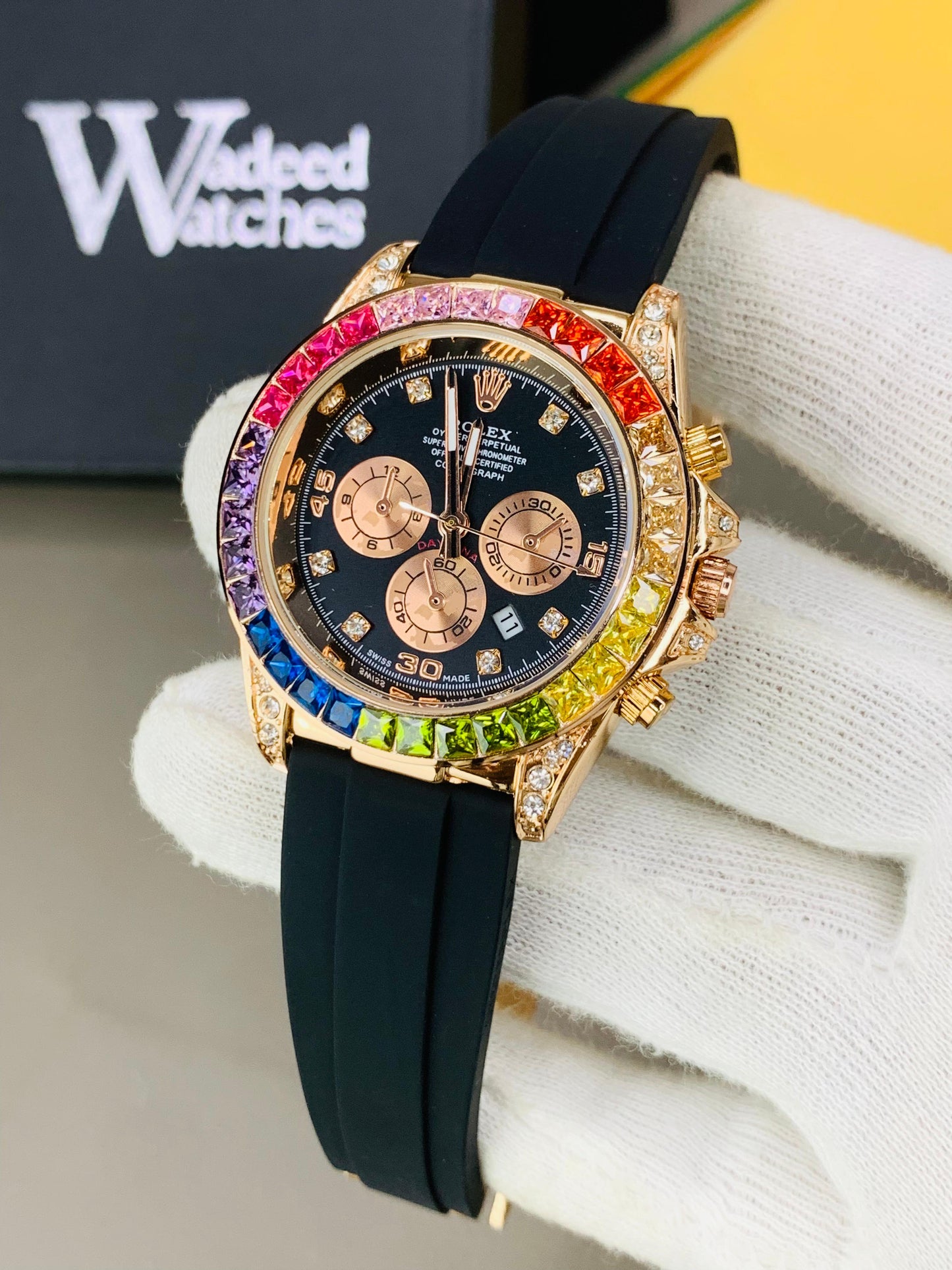 Rainbow Studded Dial | Date Adjustment (Rose Gold)