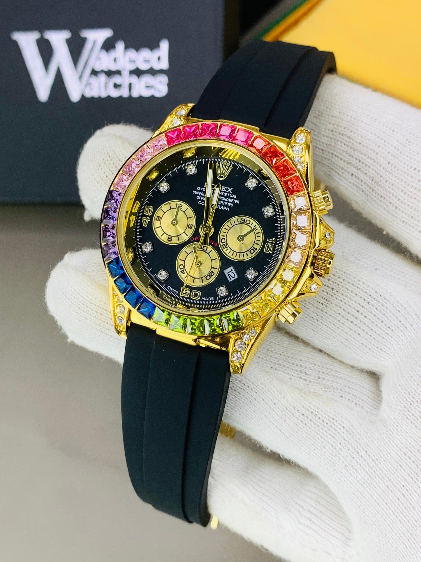 Rainbow Studded Dial | Date Adjustment (Gold)