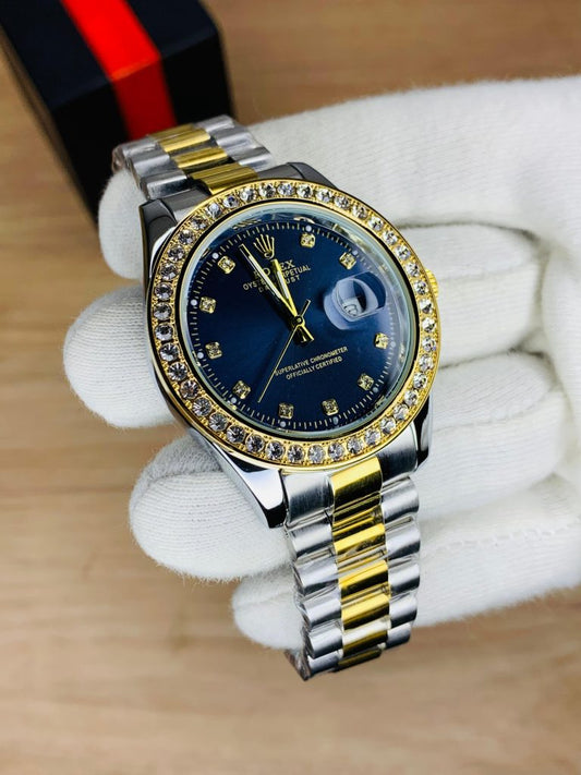 Diamond Studded With Date (Two Tone Blue)