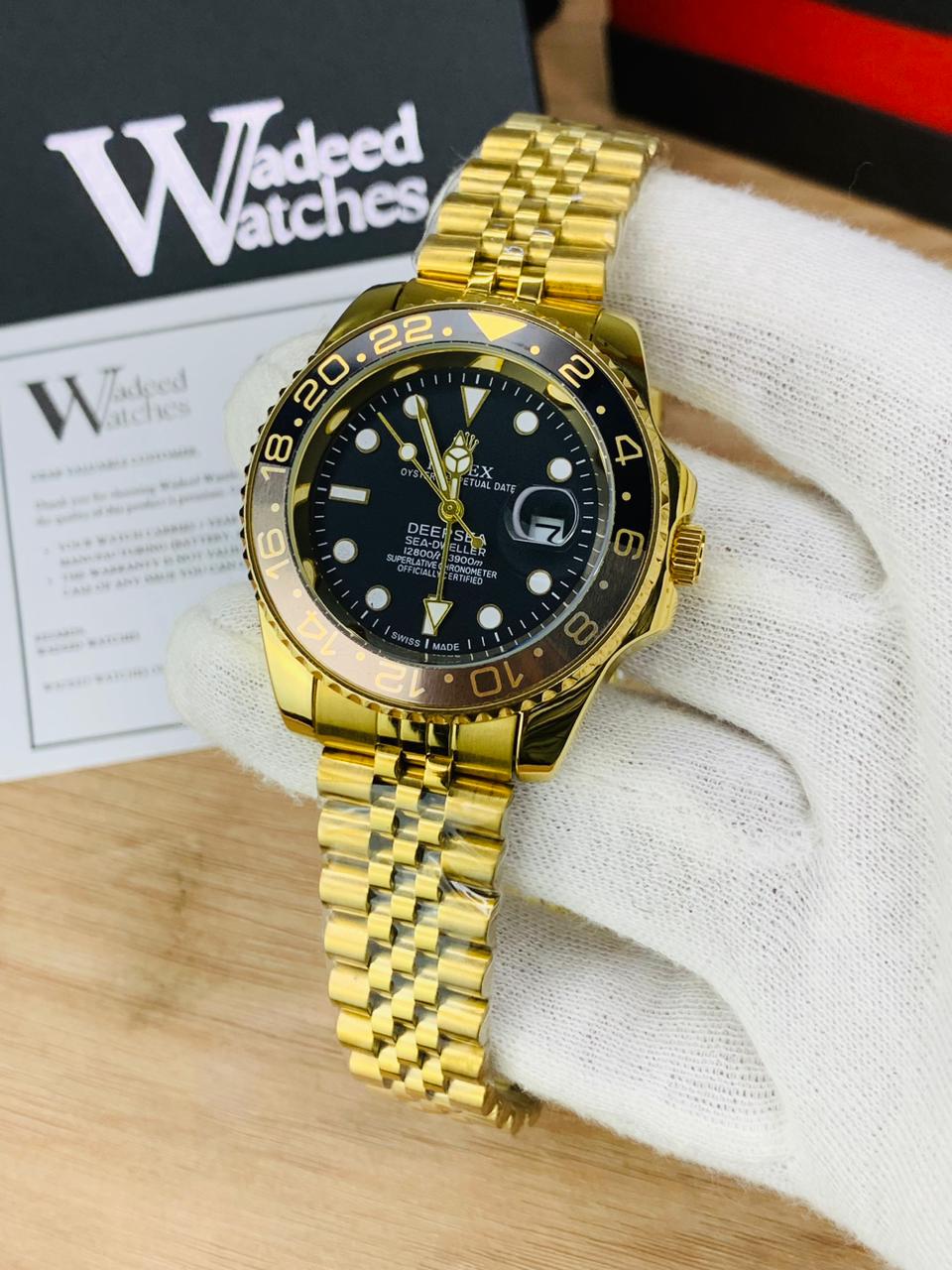 GMT Semi Auto Movement Jubilee Chain | Date Working (Gold Black)