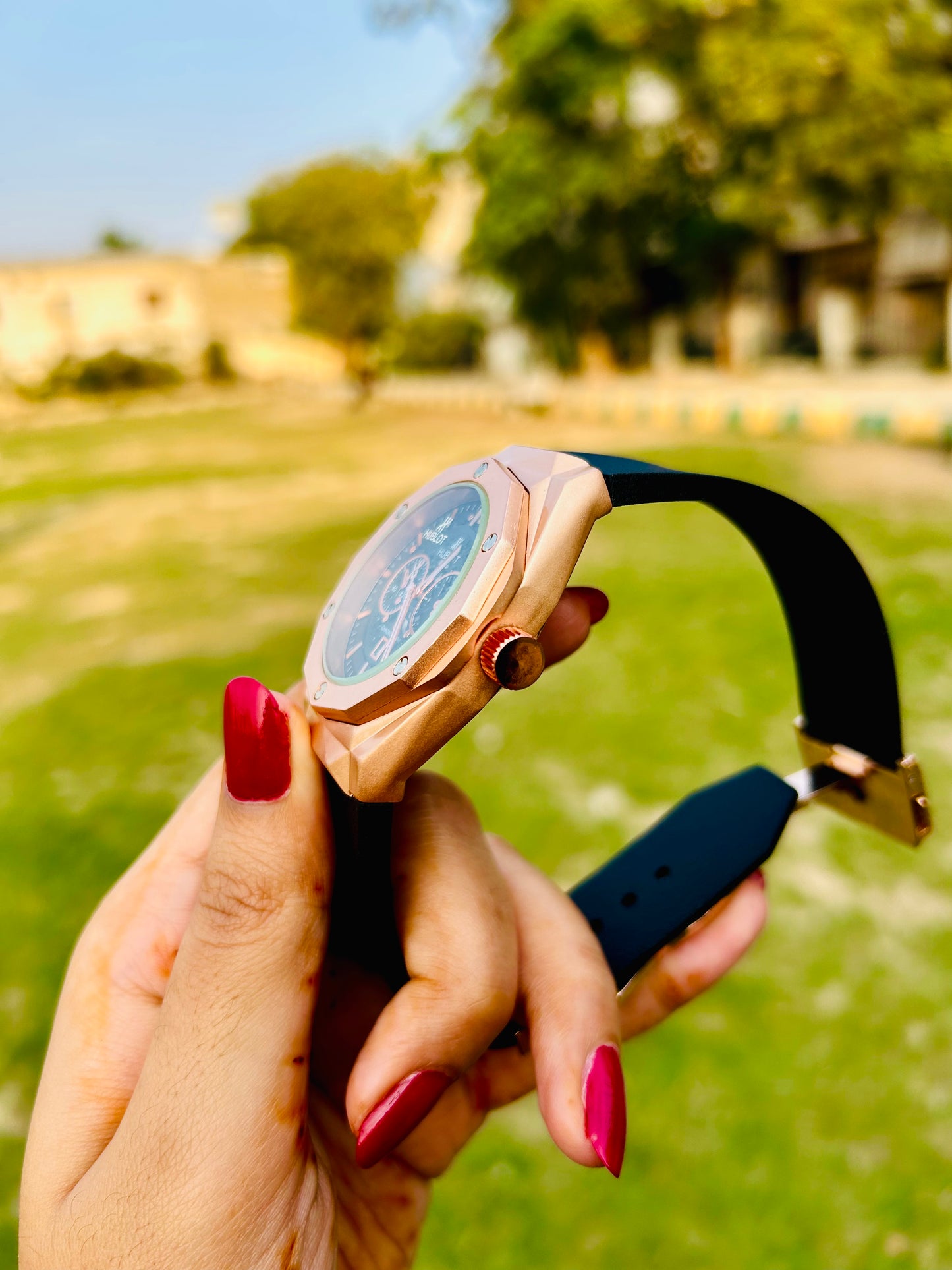 Strap HB Skeleton Diamond Cut | Date Adjustment (Rose Gold Black)