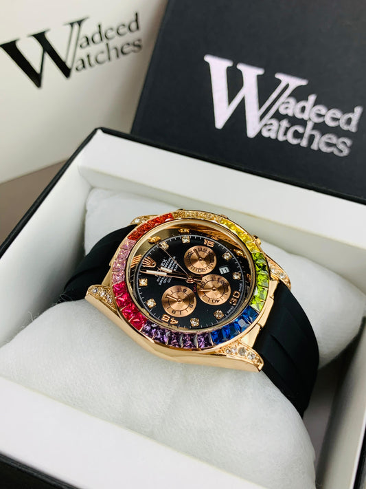 Rainbow Studded Dial | Date Adjustment (Rose Gold)