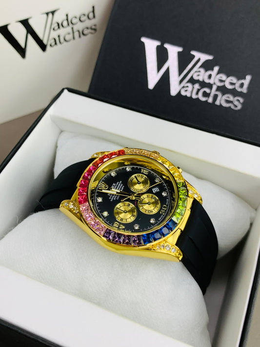 Rainbow Studded Dial | Date Adjustment (Gold)