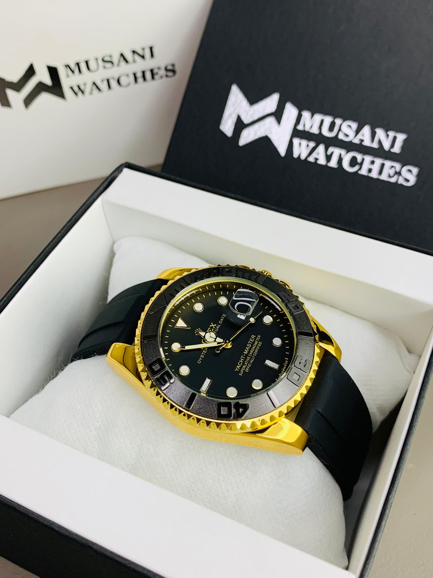 Gold Black Signature Watch For Men