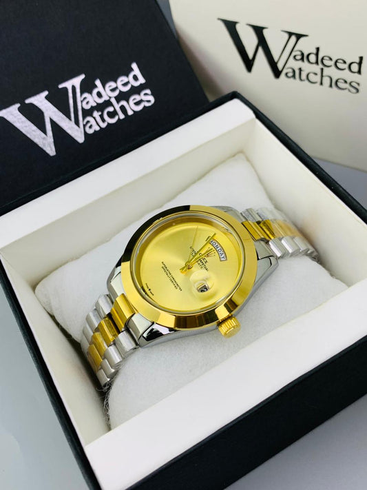 Luxury Plain Dial | Date and Date Working (Two Tone Gold)