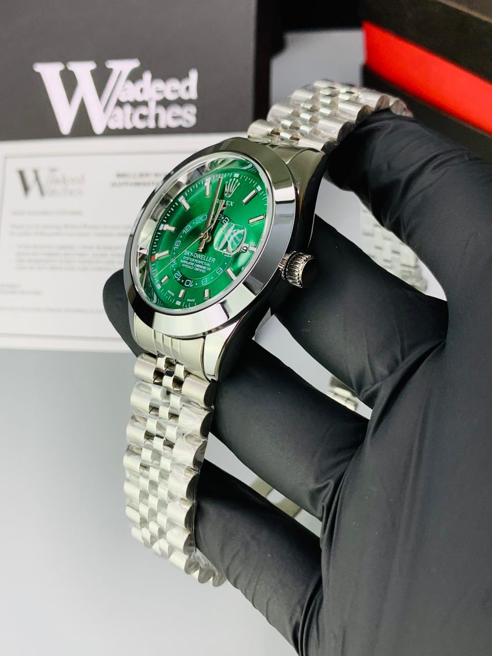 High Quality Skydweller Model | Jubilee Chain | Date Adjustment (Silver Green)