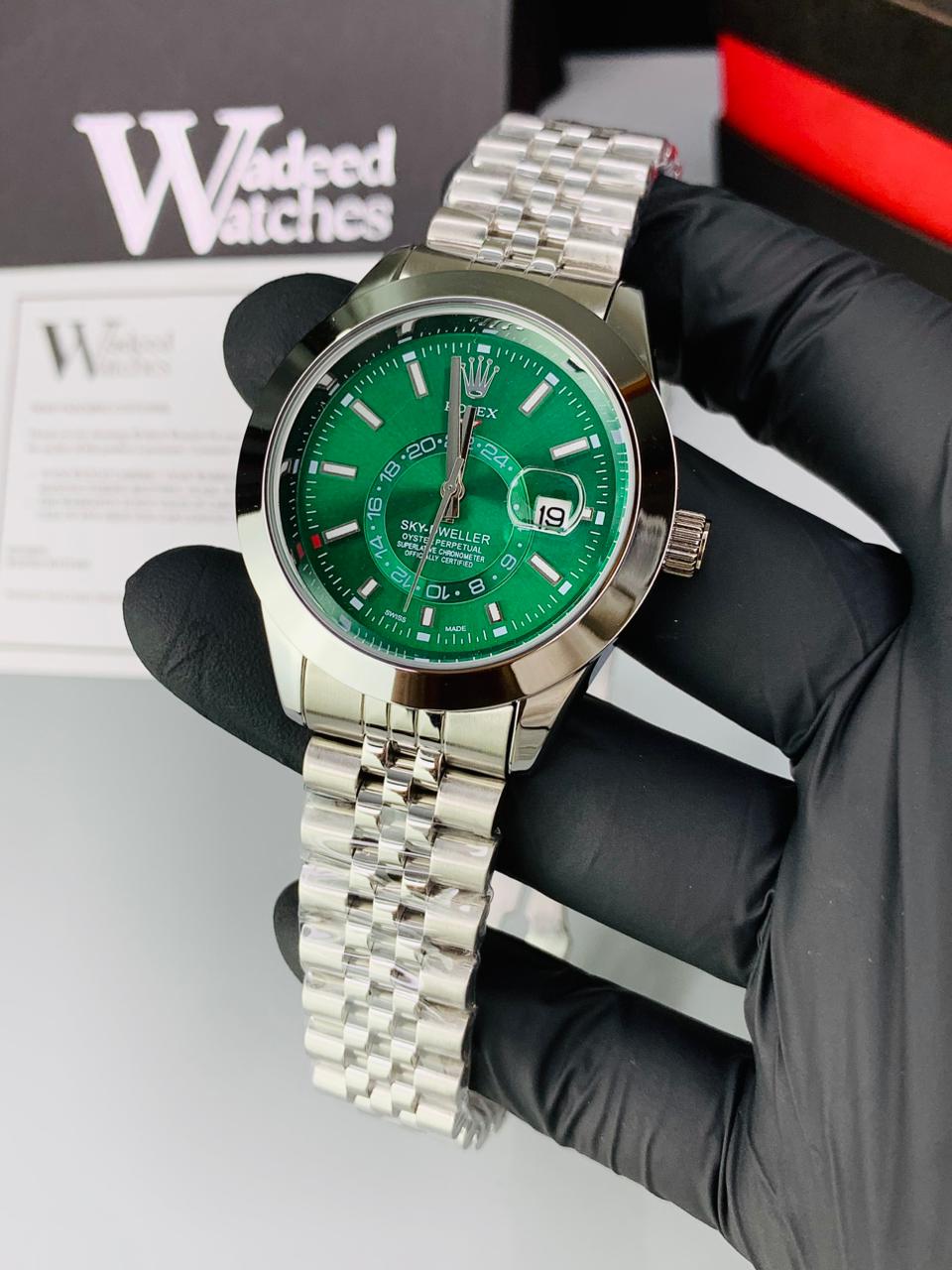 High Quality Skydweller Model | Jubilee Chain | Date Adjustment (Silver Green)